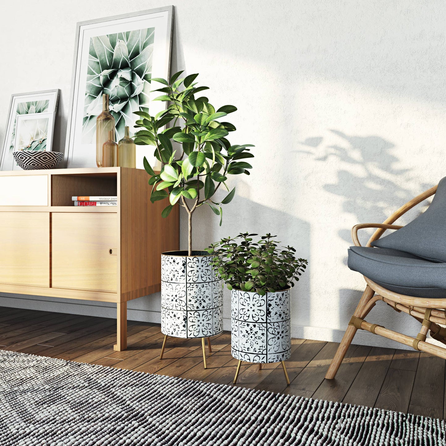WHITE FLORAL PLANTER (SET OF 2)