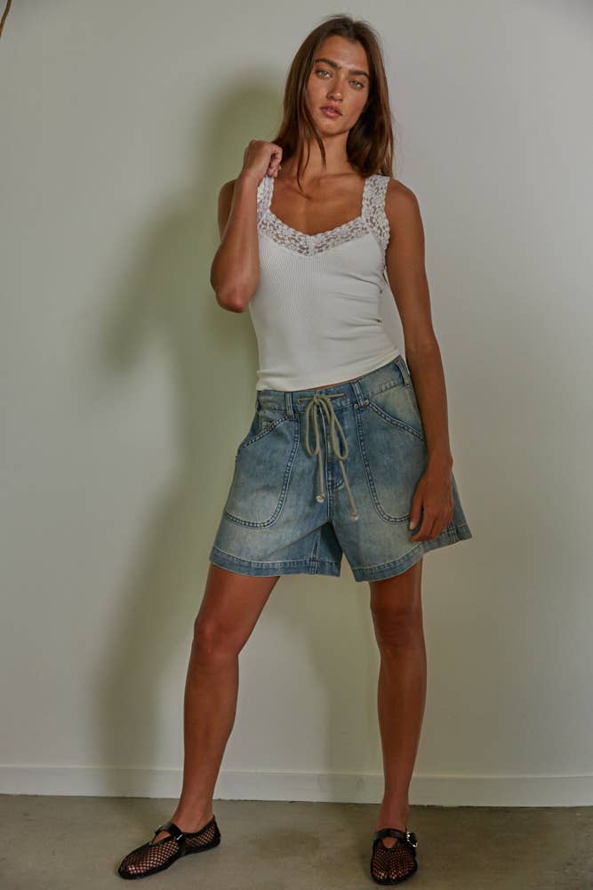RIBBED LACE TANK