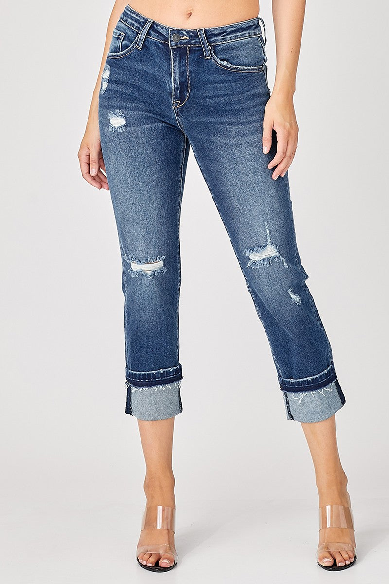 MID RISE CROP STRAIGHT SLIM DENIM