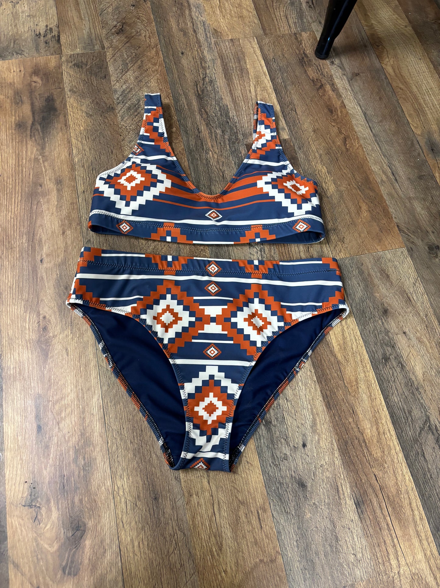 Western Pattern Orange & Blue bikini set