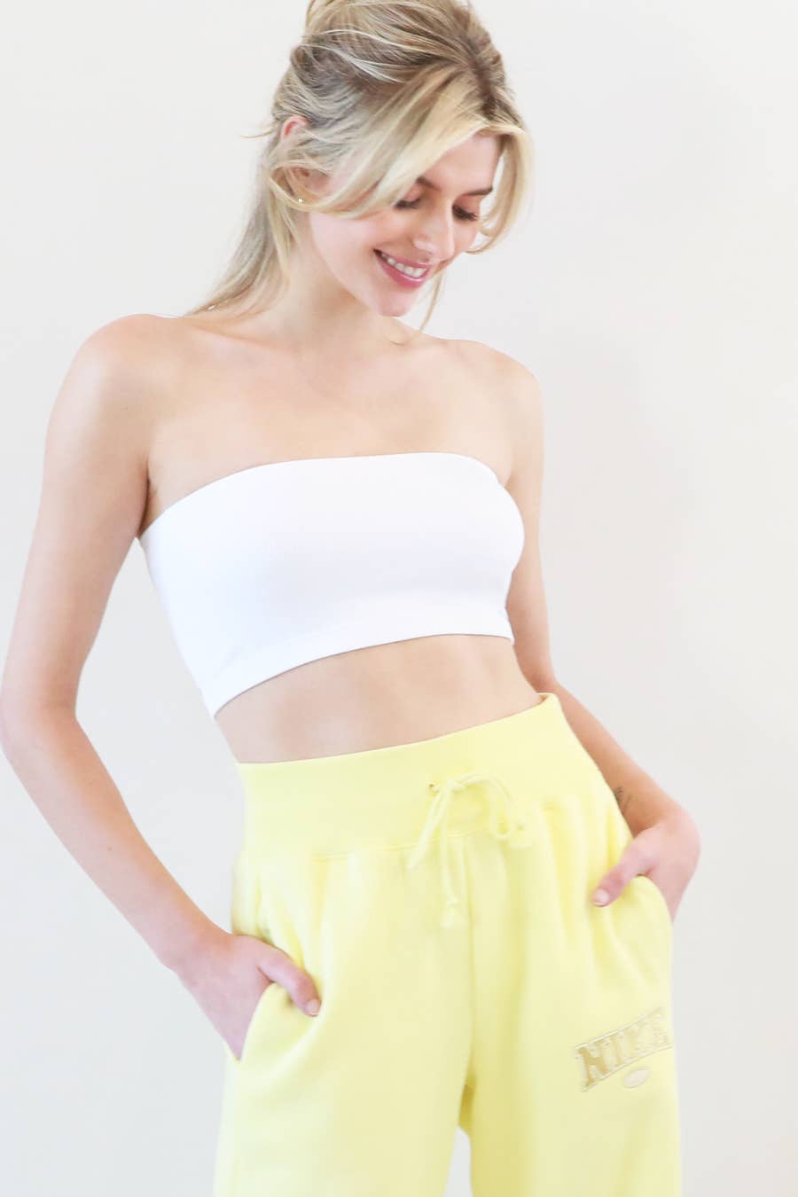 RIBBED BANDEAU TOP