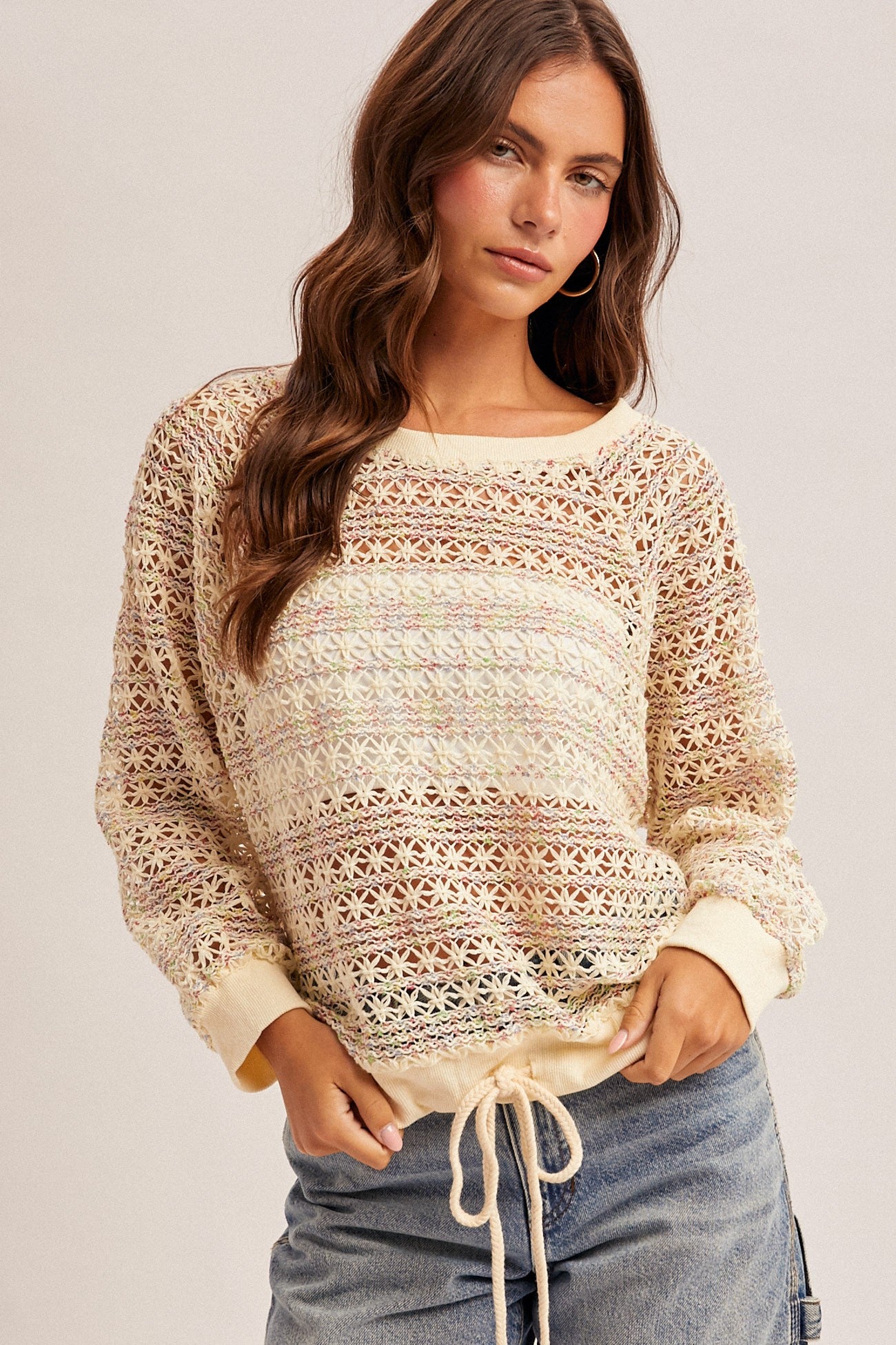 CROCHET DRAWSTRING SWEATER