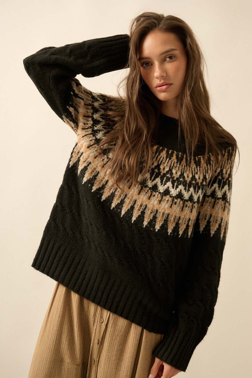 CABLE NECK SWEATER