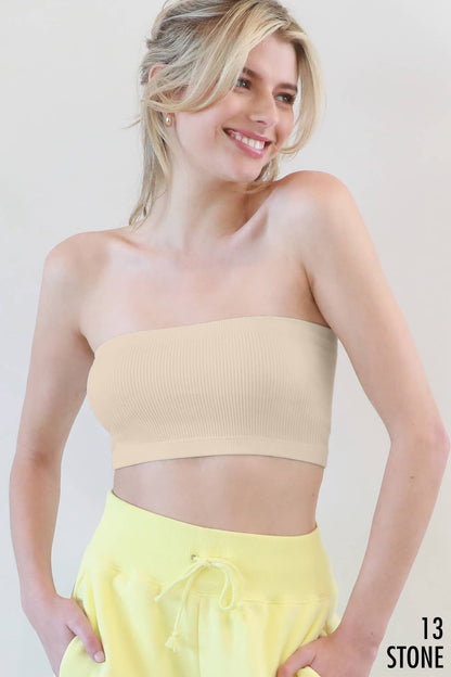 RIBBED BANDEAU TOP