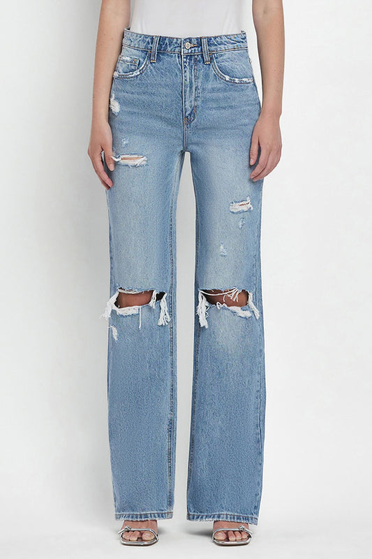 90'S DISTRESSED FLARE JEANS